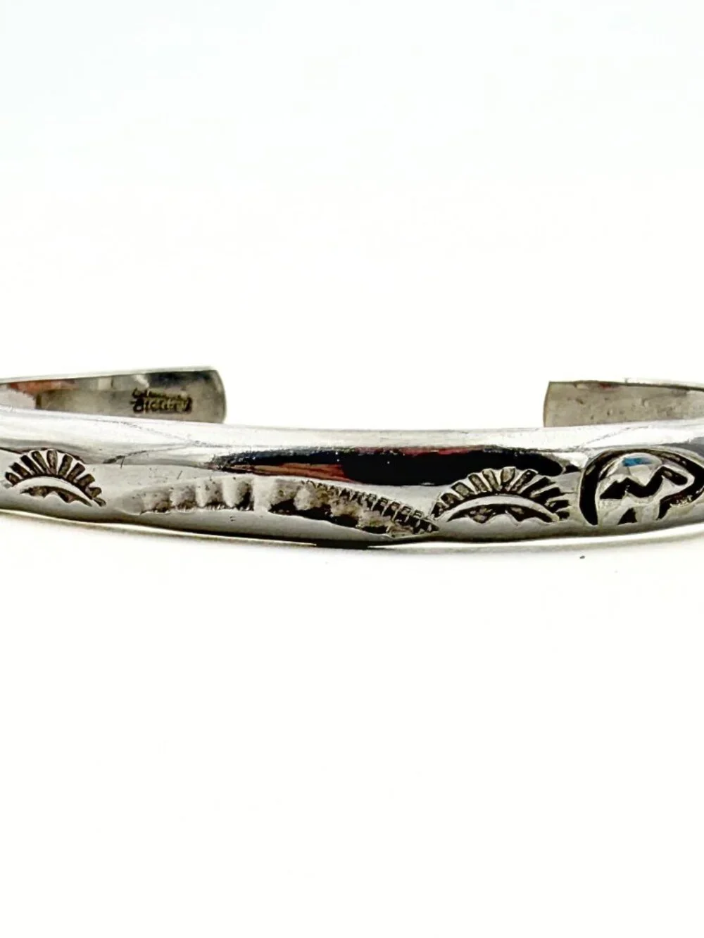Traditional Southwest Hand Stamped Sterling Silver Tribal Cuff Bracelet